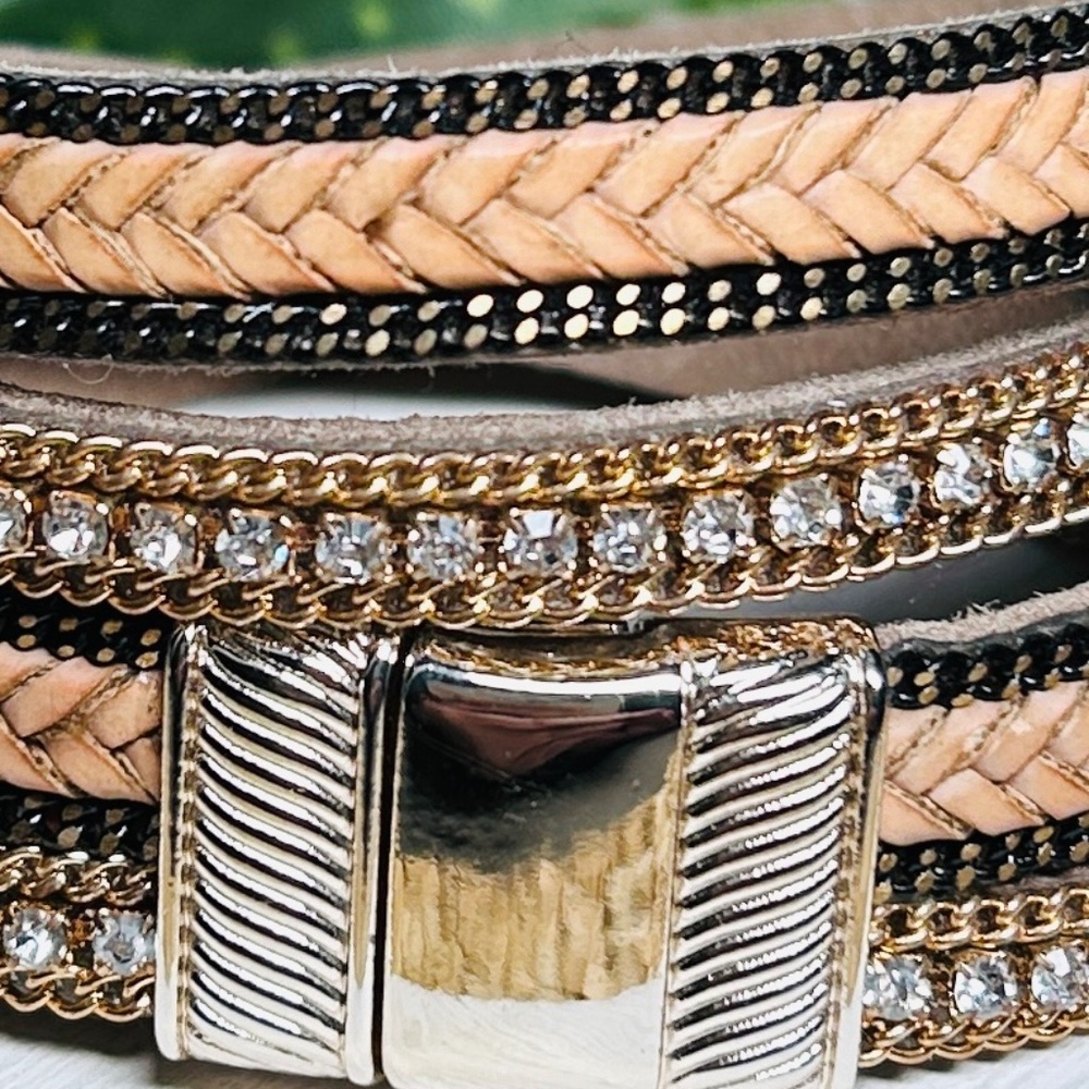 Multiple Layer Crystal, Brass, Braided Leather Wr… - image 6